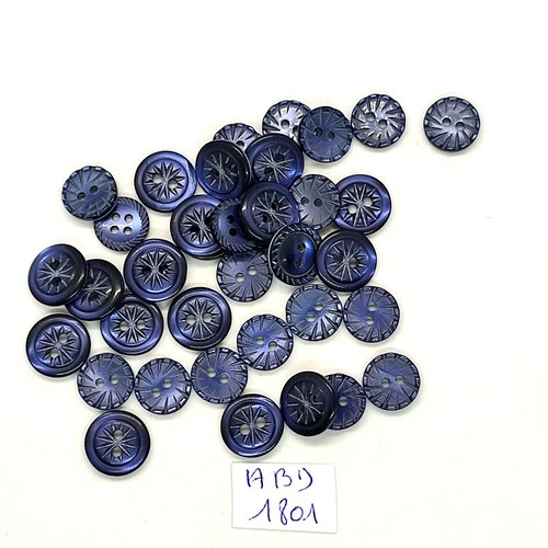39 boutons en résine bleu - 11mm et 10mm - abd1801