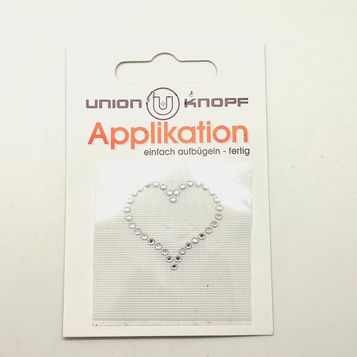 1 thermocollant / écusson à coudre strass argenté - coeur - 30mm