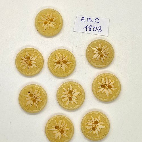 9 boutons en résine beige - 18mm - abd1808