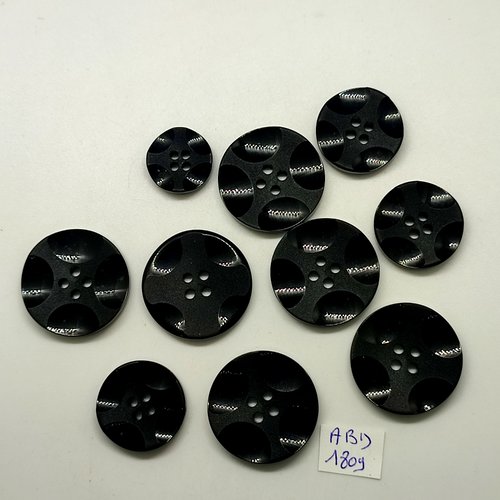 10 boutons en résine noir - 27mm - 22mm et 17mm - abd1809
