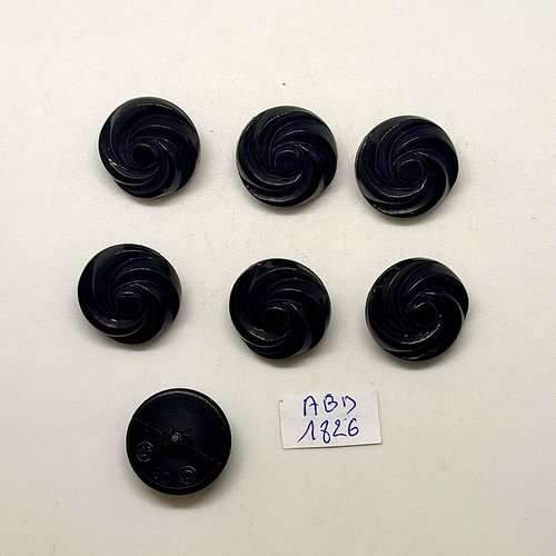 7 boutons en résine noir - 19mm - abd1826
