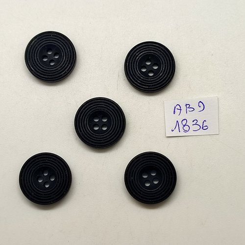 5 boutons en résine noir - 18mm - abd1836