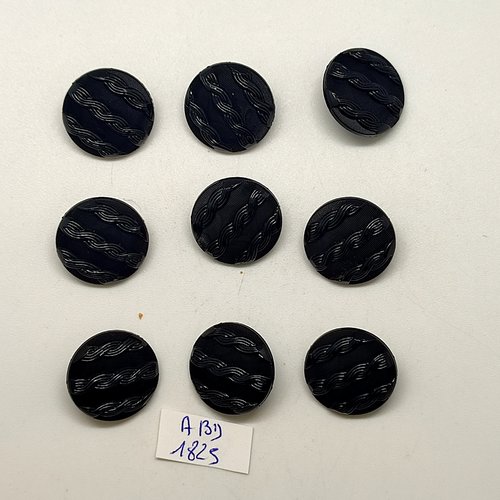 9 boutons en résine noir - 19mm - abd1825