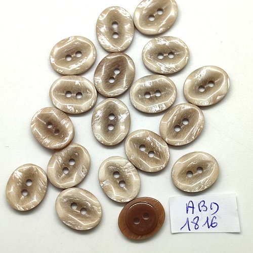 18 boutons en résine beige et marron dessous - 12x15mm - abd1816