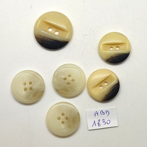 6 boutons en résine beige et marron - 27mm - 22mm et 23mm - abd1830
