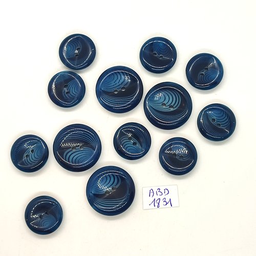 13 boutons en résine bleu - 22mm et 18mm - abd1831