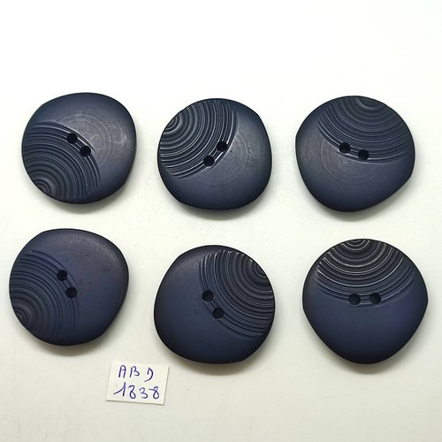 6 boutons en résine bleu très foncé - 33mm - abd1838