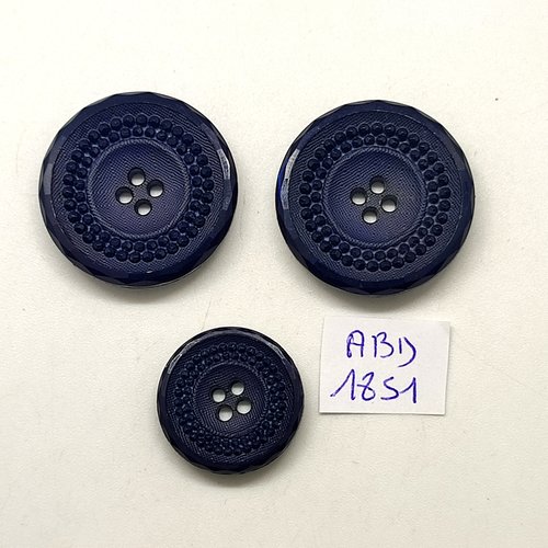 3 boutons en résine bleu foncé - 28mm et 20mm - abd1851