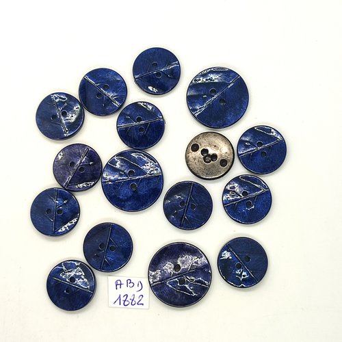 16 boutons en résine bleu et argenté - 23mm et 18mm - abd1882