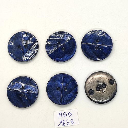 6 boutons en résine bleu et argenté - 23mm - abd1858