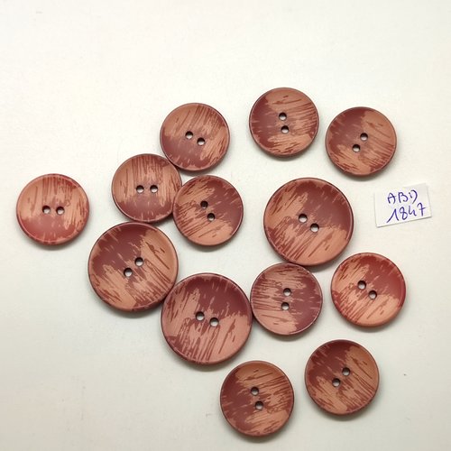 13 boutons en résine vieux rose - 25mm et 20mm - abd1847