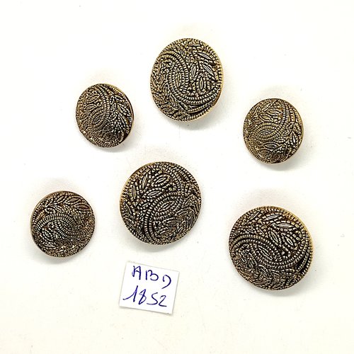 6 boutons en résine doré - 22mm et 18mm - abd1852