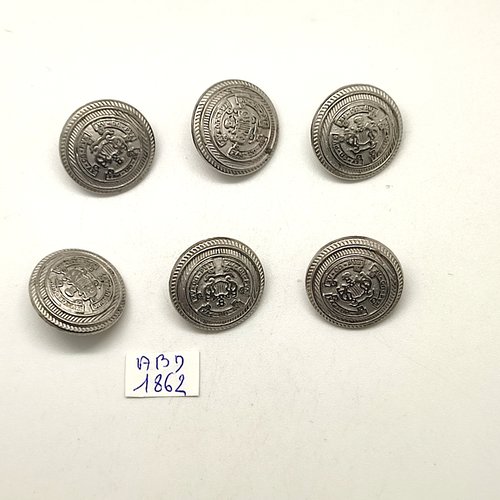 6 boutons en métal argenté - 20mm - abd1862