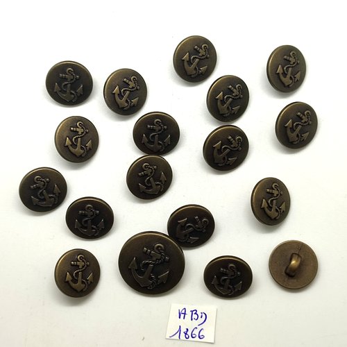 18 boutons en résine bronze - une ancre - 17mm - abd1866