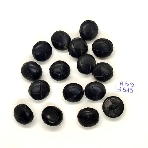 16 boutons en cuir noir - 16mm - abd1913