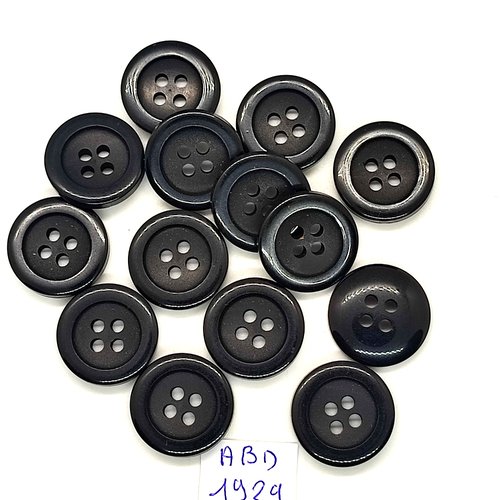 14 boutons en résine noir - 18mm - abd1929