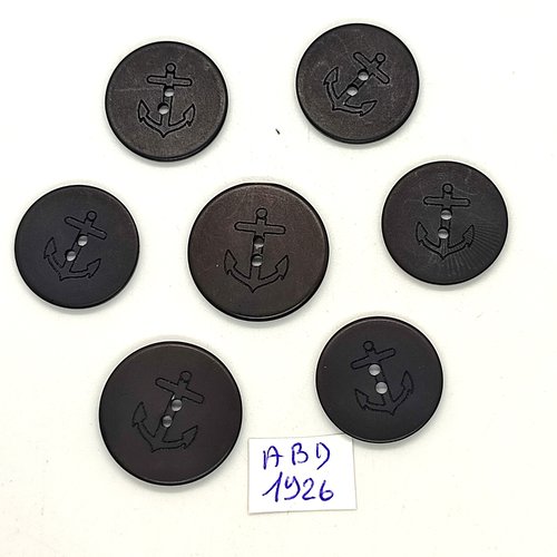 7 boutons en résine noir - une ancre - 23mm et 20mm - abd1926