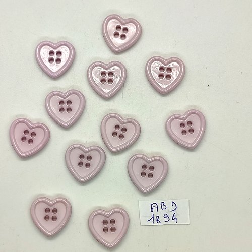 12 boutons en résine lilas - un coeur - 16mm - abd1894