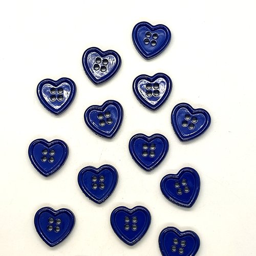 13 boutons en résine bleu foncé - un coeur - 16mm - abd1896