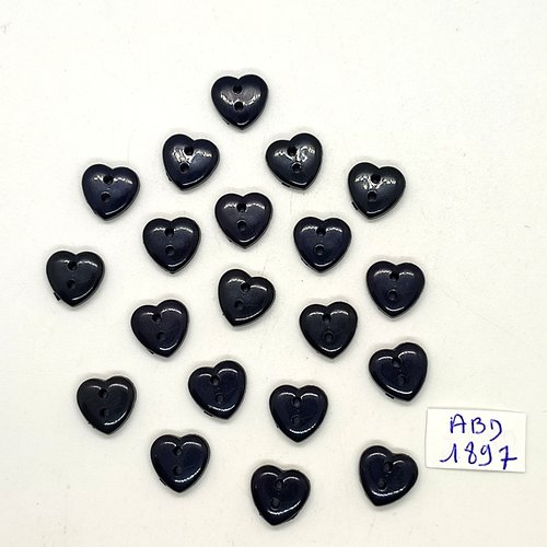 20 boutons en résine noir - un coeur - 11mm - abd1897
