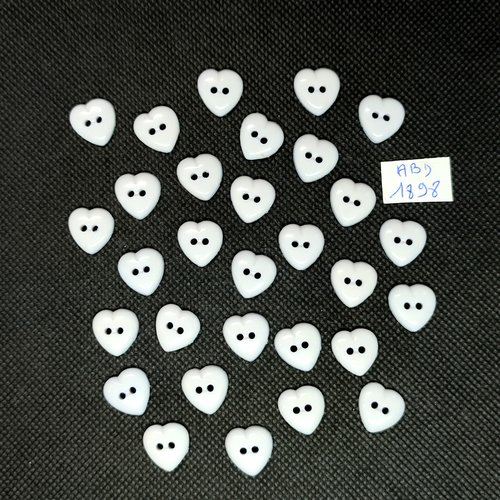 20 boutons en résine blanc - un coeur - 13mm - abd1898