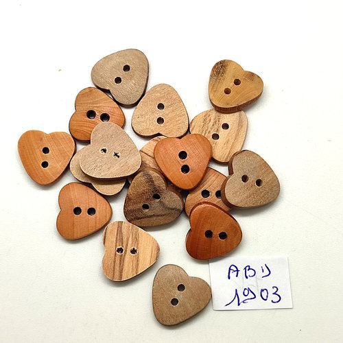17 boutons en bois marron - un coeur - 15mm - abd1903