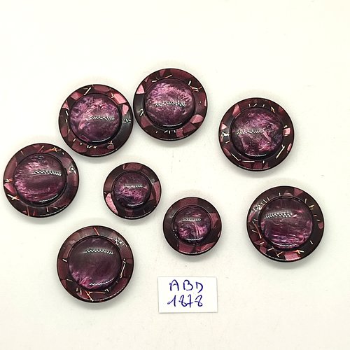 8 boutons en résine violet et doré - 23mm - abd1878