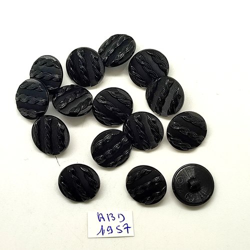 15 boutons en résine noir - 15mm - abd1957