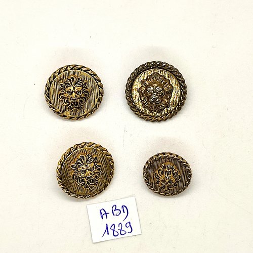 4 boutons en métal doré - 19mm et 15mm - abd1889