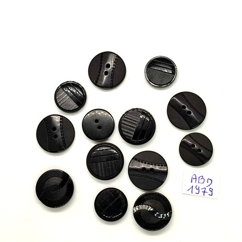 13 boutons en résine noir - 17mm et 15mm - abd1979