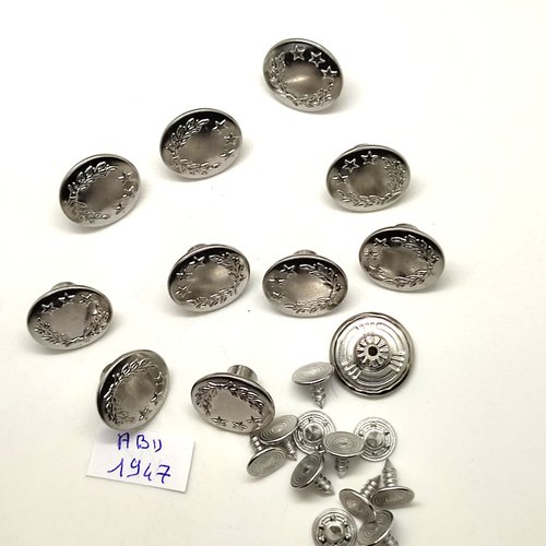 11 boutons pressions en métal argenté - 17mm - abd1947