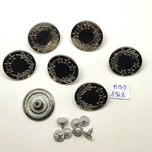 7 boutons pressions en métal argenté - 25mm - abd1948
