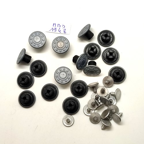 17 boutons pressions en métal argenté mat - 14mm - abd1948bis