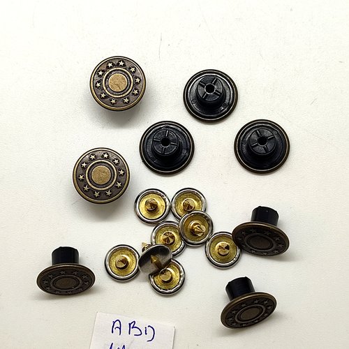 6 boutons pressions en métal bronze - 14mm - abd1949