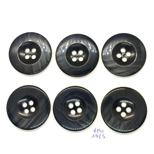 6 boutons en résine gris et noir - 44mm - abd1983