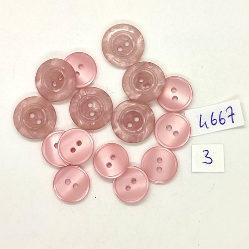15 boutons en résine rose et lilas - 12mm et 15mm - tr4667