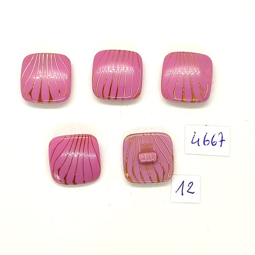 5 boutons en résine rose - 18x18mm - tr4667