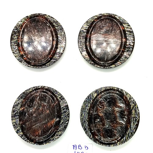 4 boutons en résine marron et doré - 44mm - abd1972