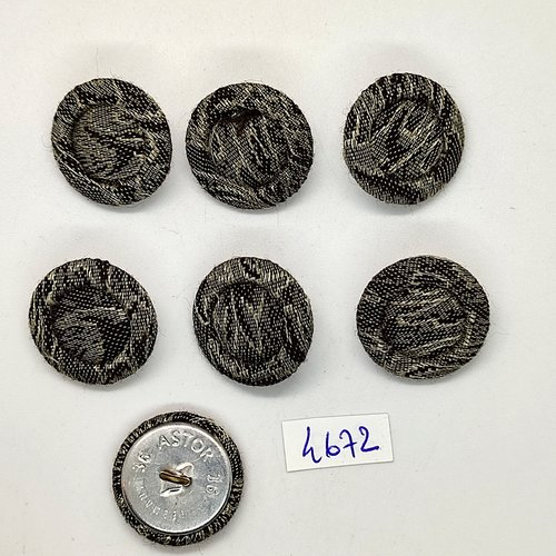 7 boutons en passementerie gris foncé et métal argenté - 22mm - tr4672