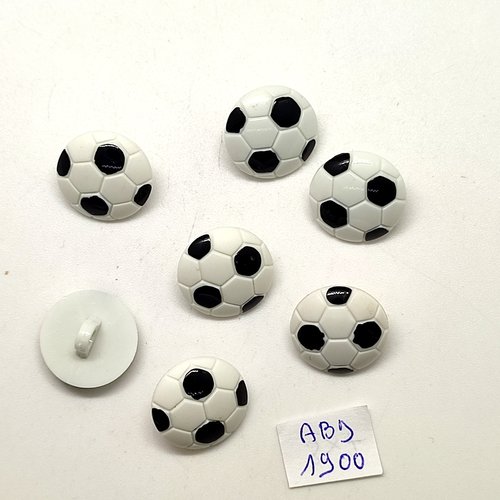 7 boutons fantaisie en résine - ballon  de foot noir et blanc - 18mm - abd1900