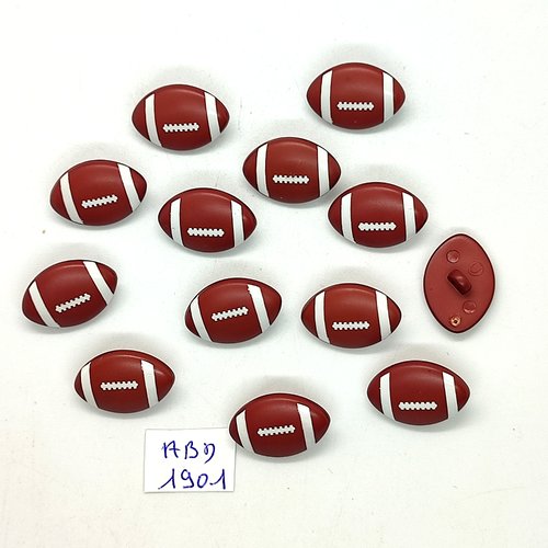 13 boutons fantaisie en résine - ballon de rugby marron et blanc - 14x20mm - abd1901