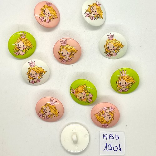 11 boutons fantaisie en résine - princesse multicolore - 18mm - abd1904