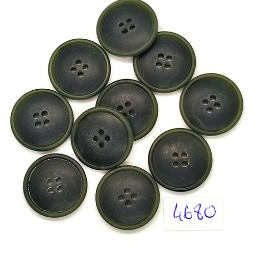 10 boutons en résine gris foncé / vert - 20mm - tr4680