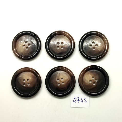6 boutons en résine marron /  beige - 29mm - tr4745