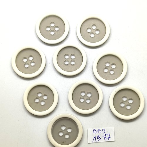 9 boutons en résine gris et blanc cassé - 25mm - abd1987