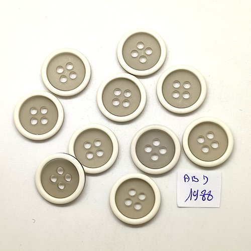 10 boutons en résine gris et blanc cassé - 20mm - abd1988