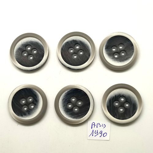 6 boutons en résine gris - 29mm - abd1990