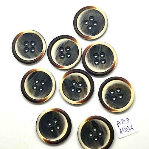 9 boutons en résine marron gris et beige - 28mm - abd1991