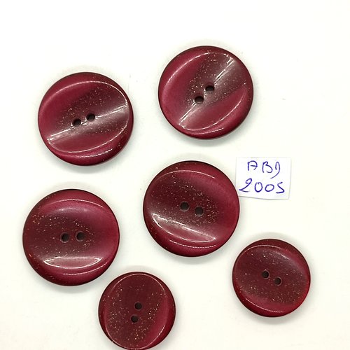 6 boutons en résine bordeaux pailleté doré - 28mm et 22mm - abd2005