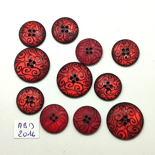 11 boutons en résine bordeaux et noir - 22mm et 17mm - abd2016